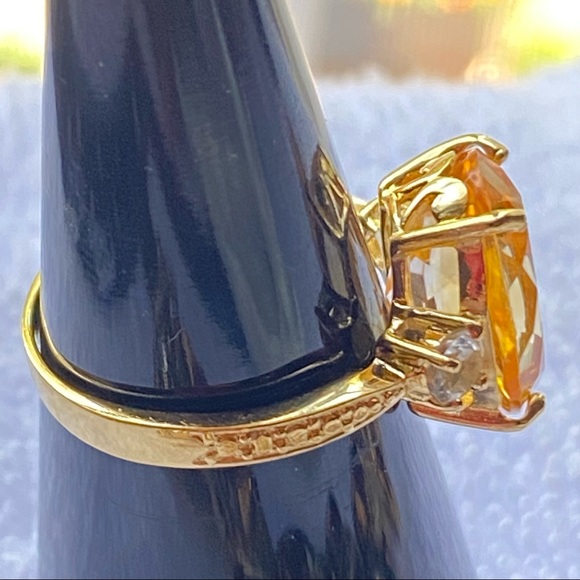 Large Real Citrine Faceted Oval & Topaz Ring Gold over 925 Silver Vermeil Size 7 - Picture 6 of 14